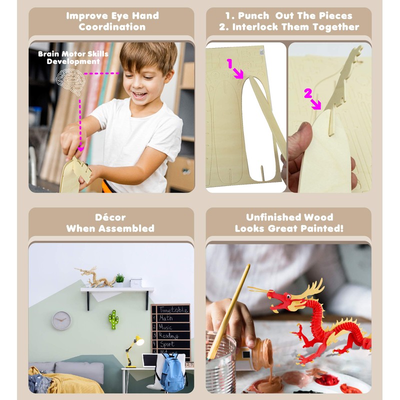 Puzzled 3D Puzzle Dragon Building Kit - Wooden Dragon Puzzle