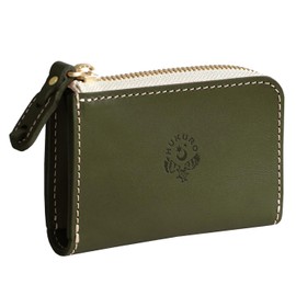 HUKURO Ultimate Wallet, Compact, Mini Wallet, Men's, Women's, Genuine Leather, Bifold Coin Purse, Card Case, L-Shaped Zipper, Made in Japan, Owl, green