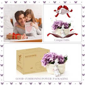 WONDHOME Rabbit Flower Pot Succulent Planter Garden Pots, Decorative Flower Pot,Animal Shaped Cartoon Planter Pots,Art Decorations（with Drainage Hole）