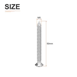 DTGN 20Pcs M5x50mm Flat Head Wood Screws, 304 Stainless Steel Phillips Self Tapping Screws - Good for Woodworking, Furniture - Silver