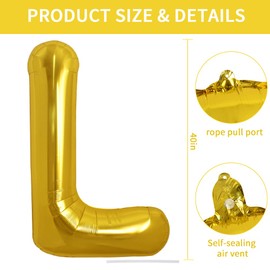 TONIFUL 40 Inch Large Gold Letter L Balloons Helium Balloons,Foil Mylar Big Balloons for Birthday Party Anniversary Supplies Decorations