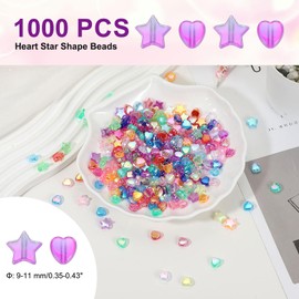 PATIKIL 9-11 mm Acrylic Round Beads, 1000 Pcs Heart Star Shape Bead AB Colors Round Clear Spacer Beads with Hole for Earring Bracelet Necklace Key Chains, Purple
