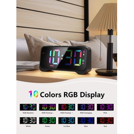 RGB Colourful Alarm Clock, Digital Alarm Clock with 2 Alarm Clocks and Weekend Mode, Alarm Clock Children with RGB Display, 10 Dynamic Colour Numbers, Alarm Clock with Light, USB/Type-C Charging