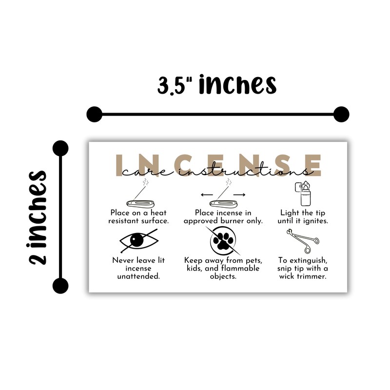 Incense Care Instruction Cards | 50pk 2x3.5” Client Minimalist How