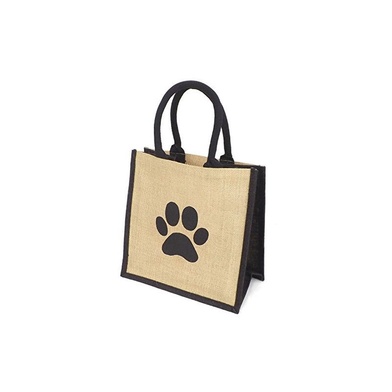 Medium Jute Black Trim Dog Paw Shopping Bag - 30