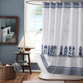 BESTRIPES Extra Wide Shower Curtain 108 x 72 inch, Nautical Lighthouse Waterproof Fabric Shower Curtains for Bathroom and Bathtub, 108" W x 72" H