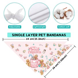 Pink Gingerbread Christmas Dog Bandanas Candy Cane Gingerbread Man Christmas Dog Scarf New Year Winter Xmas Decor Dog Christmas Decorations for Home Party