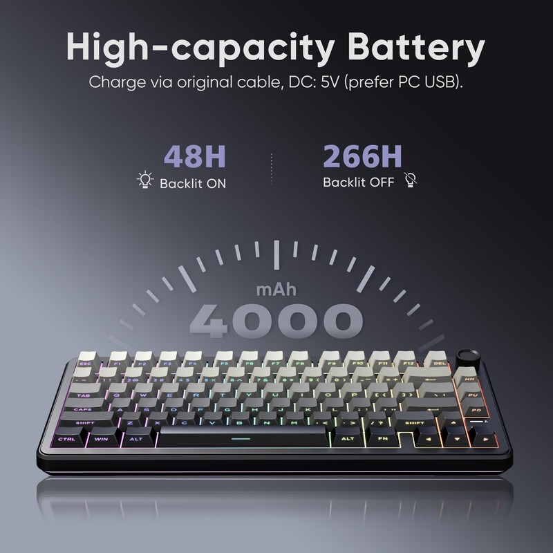 RedThunder K75 Wireless Mechanical Gaming Keyboard, 75% Hot Swappable Creamy