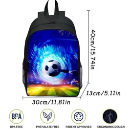 ZPSOSPZ 3D Printed Football Schoolbag, 3D Printed Football Schoolbag, Football Kids Backpack, Comfortable Adjustable Shoulder Bag for School Travelling Hiking, 16 Inches