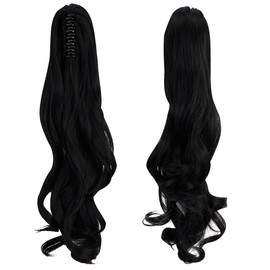 OMGREAT Ponytail Extension 18" Long Straight Curly Claw Ponytail Hair Extension One Piece Clip in on Ponytail Synthetic Hairpieces Curly Dark Black
