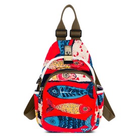 DEEVORCA Fashion Women's Backpack Vintage Shoulder Bag Casual Anti-Theft Backpack Travel Work School Multiple Pockets Shoulder Bag Nylon Print City Backpack Handbags, Red (red B), Women's backpack