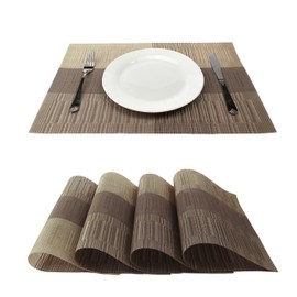 GEFEII Exquisite Bamboo PVC Placemats Woven Vinyl Non-slip Kitchen Place Mats for Dining Wedding Party Heat-Resistant Waterproof Table Mats (Ombre Brown and Beige, 4)