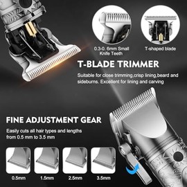 Pro Hair Clippers for Men,Hair Clippers+T-Blade Trimmer+Electric Shaver+Nose Hair Trimmer +6D Electric Head Shaver Set,5 in 1 Cordless Barber Hair Cutting Kit LCD Display Gifts