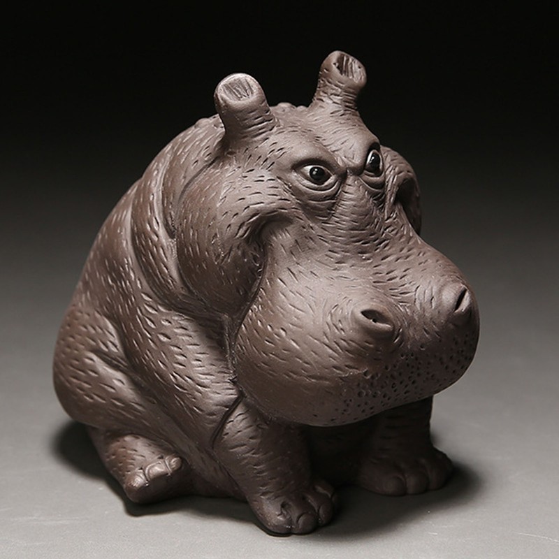 Hippo Figurine Purple Clay Ceramic Tea Pet Sculpture Hippo Statue