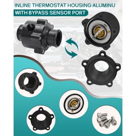 Foruly Inline Thermostat Housing Aluminum with Bypass Sensor Port - Fits 1-1/2" Hose (1.5"-16 Thread) - High Performance Upgrade for Optimal Engine Temperature Control (Black)
