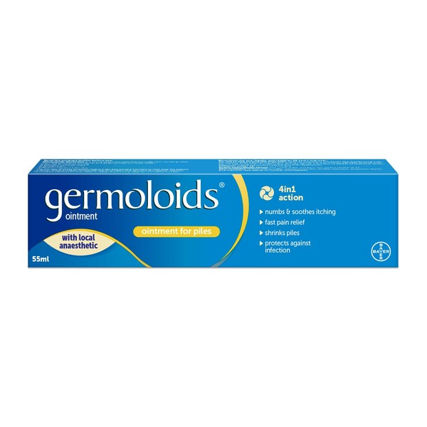 Germoloids Haemorrhoid Treatment & Piles Treatment Ointment, Triple Action with Anaesthetic to Numb the Pain & Itch, 55 g, Pack of 1