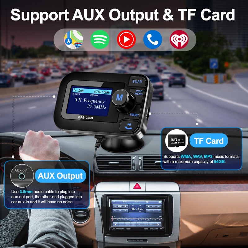 DeeprBlu Car DAB/DAB+ Radio Adapter & Bluetooth FM Transmitter, Auto