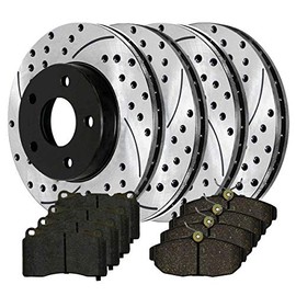AutoShack Front and Rear Drilled and Slotted Brake Kit Rotors and Ceramic Pads Set of 4 Replacement for 2007 Ford Mustang 5.4L V8 RWD SCD1050PR64133