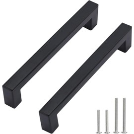 WADY 10pcs Hole Center Kitchen Square Cabinet Handles, Black Stainless Steel Cabinet Pulls Drawer Pulls Kitchen Cabinet Hardware Kitchen Handles,Modern Square Drawer Pulls (160mm)