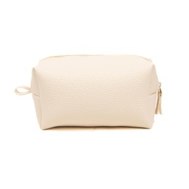 ChiaBags Makeup Bag for Women C Travel Cosmetic Organizer with Soft Vegan Leather C Bridesmaid Gift, Toiletry Pouch for Daily Use (Cream)