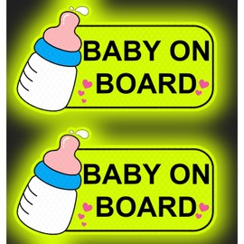 Jfbrix Reflective 2 Pcs Baby on Board Stickers, High Intensity Vinyl Reflector Safety Warning Signs