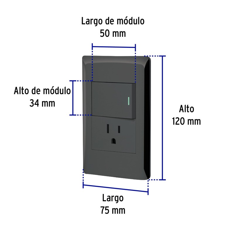 Volteck PA-APCO15-LN, Placa armada negra 1 interruptor sencillo 1 contacto
