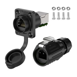 E-WeiChat LP-16 RJ45 IP67 Industrial Waterproof Connector 8P8C Dual Port Ethernet Aviation Plug Fast Network Signal Round Connector PBT Plastic Housing M16 Flange Socket