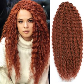 PORSMEER 3 Packs 22 Inch Water Wave Twist Crochet Hair for Butterfly Locs Crochet Braids Bohemian Hair Extensions Pre-Looped Synthetic Hair Extensions for Women, Auburn