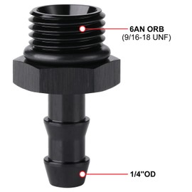 Podavelle 6AN -6 ORB Male to 1/4 Hose Barb Straight Fitting Adapter Aluminum Black