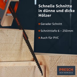 Presch Reciprocating Saw Blades Wood 280 mm Pack of 10 (Long) - Cut 6-250 mm - Saw Blades Reciprocating Saw Blades for Wood PVC Pipes and Much More - Universal Shaft Reciprocating Saw Blades Set