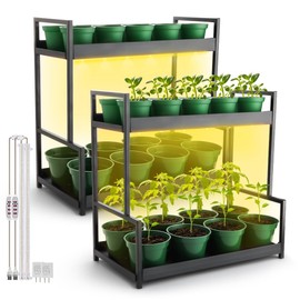 RooTrimmer 2-Tier Plant Stand with Grow Light and Green Plastic Nursery Pots for Plants – 2-Pack Indoor Gardening Kit for Herbs, Succulents, Seedlings & Small Plants Gardening Gifts