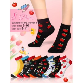 Sintege 8 Pairs Teacher Socks for Women Men Funny Christmas Gift Socks Teacher Appreciation Gifts Novelty Short Socks Ankle Socks for Back to School Socks Season Graduation Party Gifts