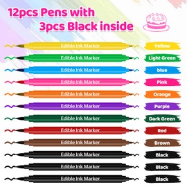 WUGU Pack of 12 Food Colouring Pens, Food Pens Baking Food Colouring Pens, Edible Markings with Fine and Thick Tip for Cakes, Macaron, Easter Eggs (10 Colours)