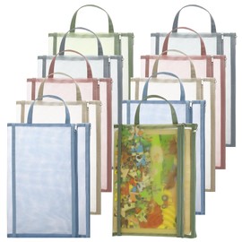 saerryor 10 Pack Colored Mesh Zipper Pouch Bags, A4 Double-Layer Board Puzzle Building Blocks Toy Storage Bag with Handle for School Office Home Game