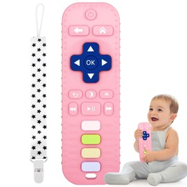 Fu Store Silicone Teething Toys for Infant Toddlers, Remote Control Shape Teethers for Babies Chew Toys, Relief Soothe Babies Gums Set, BPA Free/Freezable/Dishwasher and Refrigerator Safe (Pink)