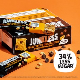 Junkless Peanut Butter Chocolate Chip Chewy Granola Bars - Less Sugar, Great Tasting, Wholesome Snacks - Bulk Granola Bars - 1.1 oz. Bars, 8 Boxes