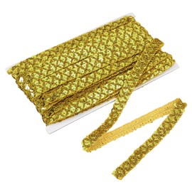 QUARKZMAN 11 Yard Sequins Trim Ribbon 0.6 Inch Sequin Gimp Braid Trim Beaded Lace Ribbon Sequin Fabric Flat Trims Strips for Crafts Sewing Clothes Home Party Decoration, Gold