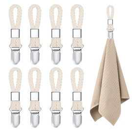 YHSKJCD 8 Stück Handtuch Klammern,aufhänger für handtücher,Geschirrtücher Halter,Haken für Handtücher,Handtuchclips mit Schlaufen,handtuchaufhänger ohne nähen,beige Haken ﻿