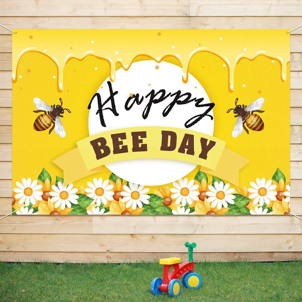 PAKBOOM Happy Bee Day Backdrop Banner Background - Bumble Bee Birthday Decorations Party Supplies for Boys Girls - 3.9 x 5.9ft