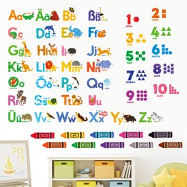 DECOWALL DS9-8071DE Letters Numbers Colours (German.ver) Wall Stickers Children's Wall Stickers Children's Room Decoration Peel and Stick Removable ABC Baby Art Playroom Education Learning Classroom