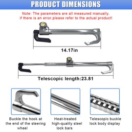 GAOLAOSY Universal Car Steering Wheel Lock, Retractable Double Hook Brake Locks Anti-Theft Device with 3 Keys, Adjustable Clutch Pedal Locks, Vehicle Security Lock Bar for Car Truck SUV