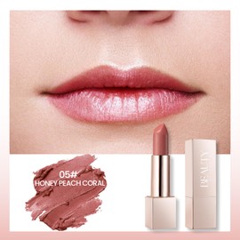 Beauty Searcher Metallic Shine Lipstick 3D Makeup for Woman Velvet Matte Lipsticks Moisturizing No-Stick Cup Lip Makeup, Long Lasting Waterproof Shine Lipstick(Honey Peach Coral)