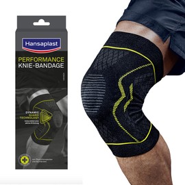 Hansaplast Performance Knie-Bandage, Kniebandage stabilisiert & entlastet das Gelenk, Bandage für rechtes & linkes Kniegelenk unterstützt die aktive Erholung, Größe S/M