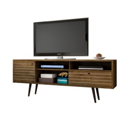 Manhattan Comfort Liberty Collection Mid Century Modern TV Stand With Three Shelves and Two Cabinets With Splayed Legs, Wood, Rustic Brown, Large (202AMC9)