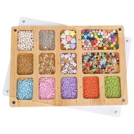 Favonuovy Seed Beads Sorting Tray with Magnetic Acrylic Lid and Elastic Band Bead Boards for Jewelry Bracelet Making Wooden Beading Mat Engraved with 7in Ruler, 13 Compartments and Letter A-M