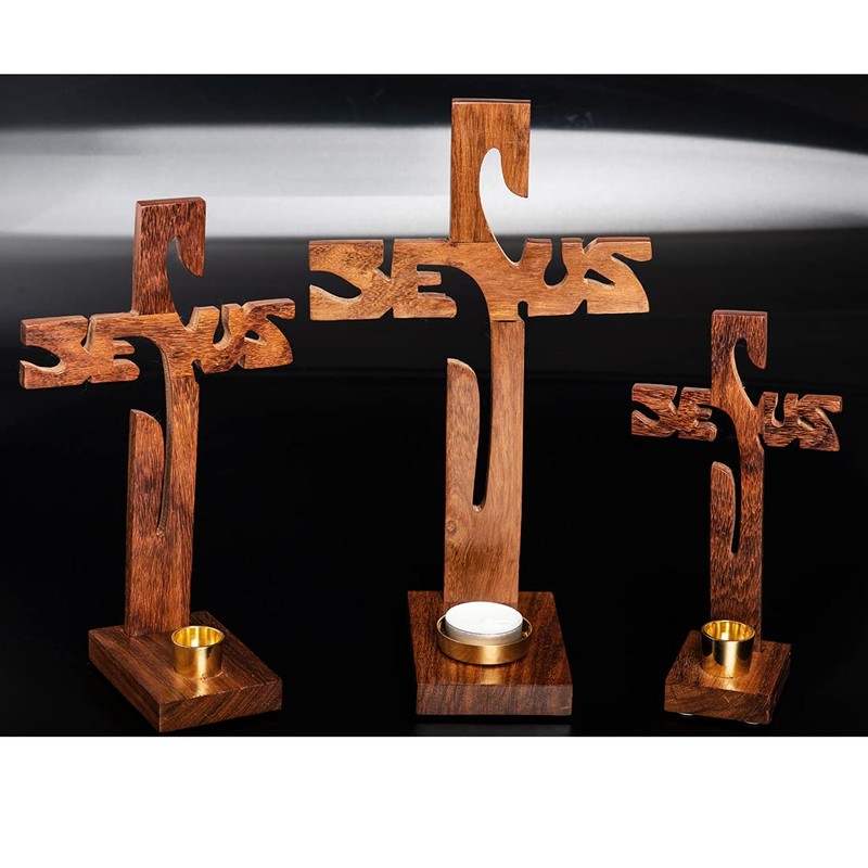 NKlaus Standing Cross Jesus Height 29 cm Wooden Lacquered for