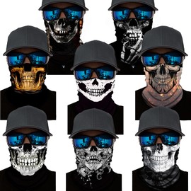 M-YOUNG 8 Pack Neck Gaiter Skull Motorcycle Face Mask for Men Women Face Cover Mask Head Wrap Balaclava Headwear (8Pc-Style A)