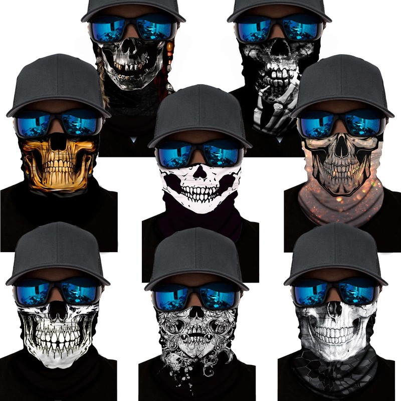 8 Pack Neck Gaiter Skull Motorcycle Face Mask for Men