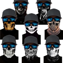 8 Pack Neck Gaiter Skull Motorcycle Face Mask for Men Women Face Cover Mask Head Wrap Balaclava Headwear (8Pc-Style A)