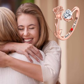 Iefil Gifts for Friends Female, Inspirational Gifts Motivational Spiritual Encouragement Gift Rings for Women Daughter, Sterling Silver Rose Flower Ring for Sister Niece Jewelry Teen Girl Gifts